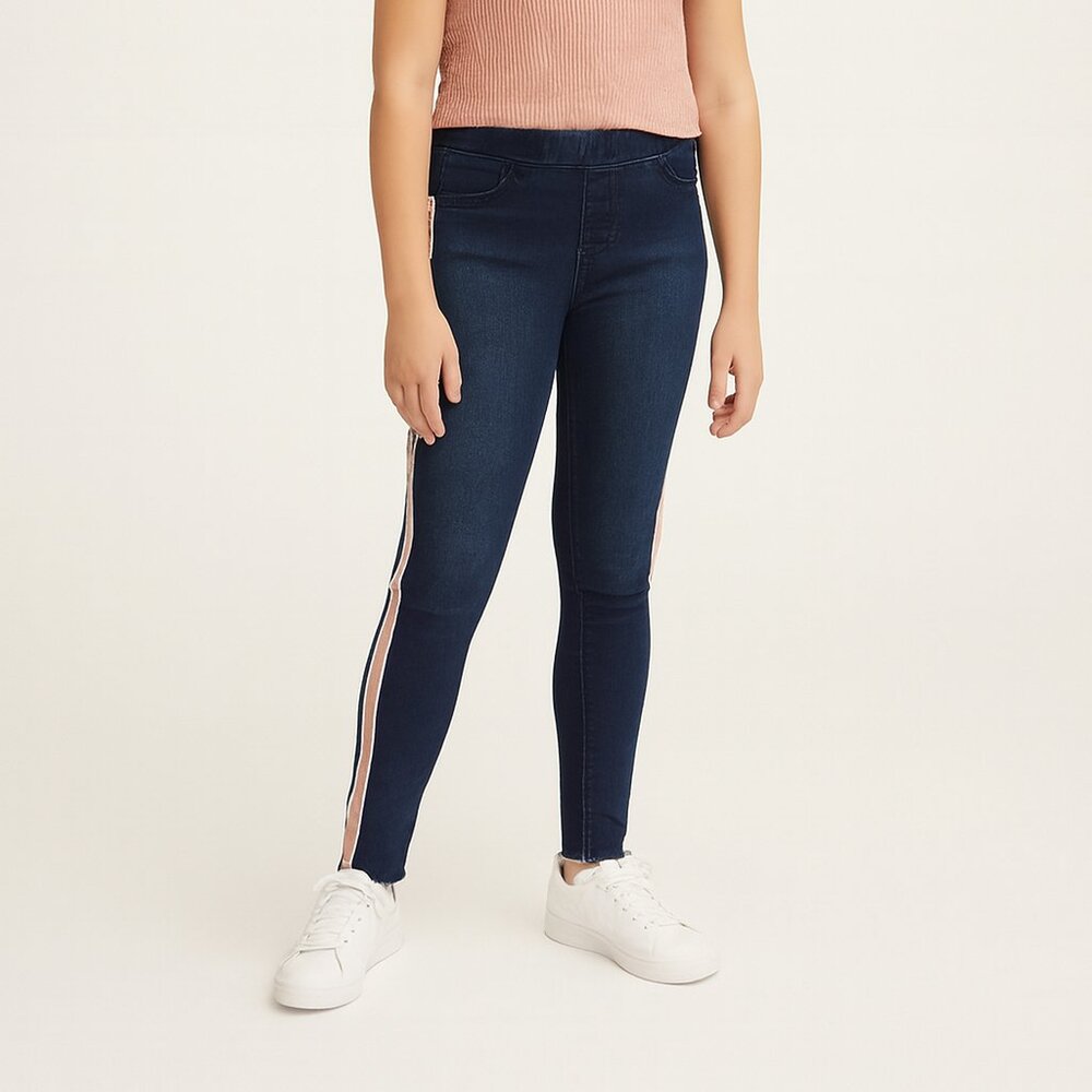 Justice Girls Mid Rise Leggings · Dark Wash Denim Stripe · Large 12 - Picture 1 of 11